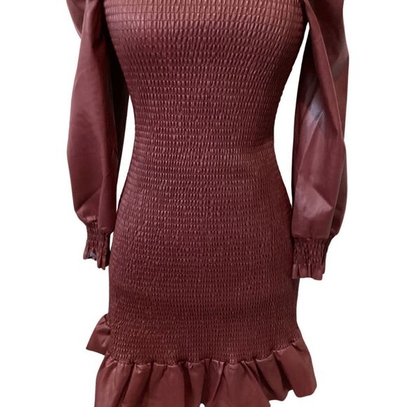 NWT 7 For All Mankind Vegan Faux Leather Smocked Dress Small Victorian Small - Picture 6 of 13
